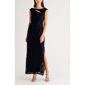 Connected Apparel Navy Sequin Lace Sheath Dress Size 12 NWT